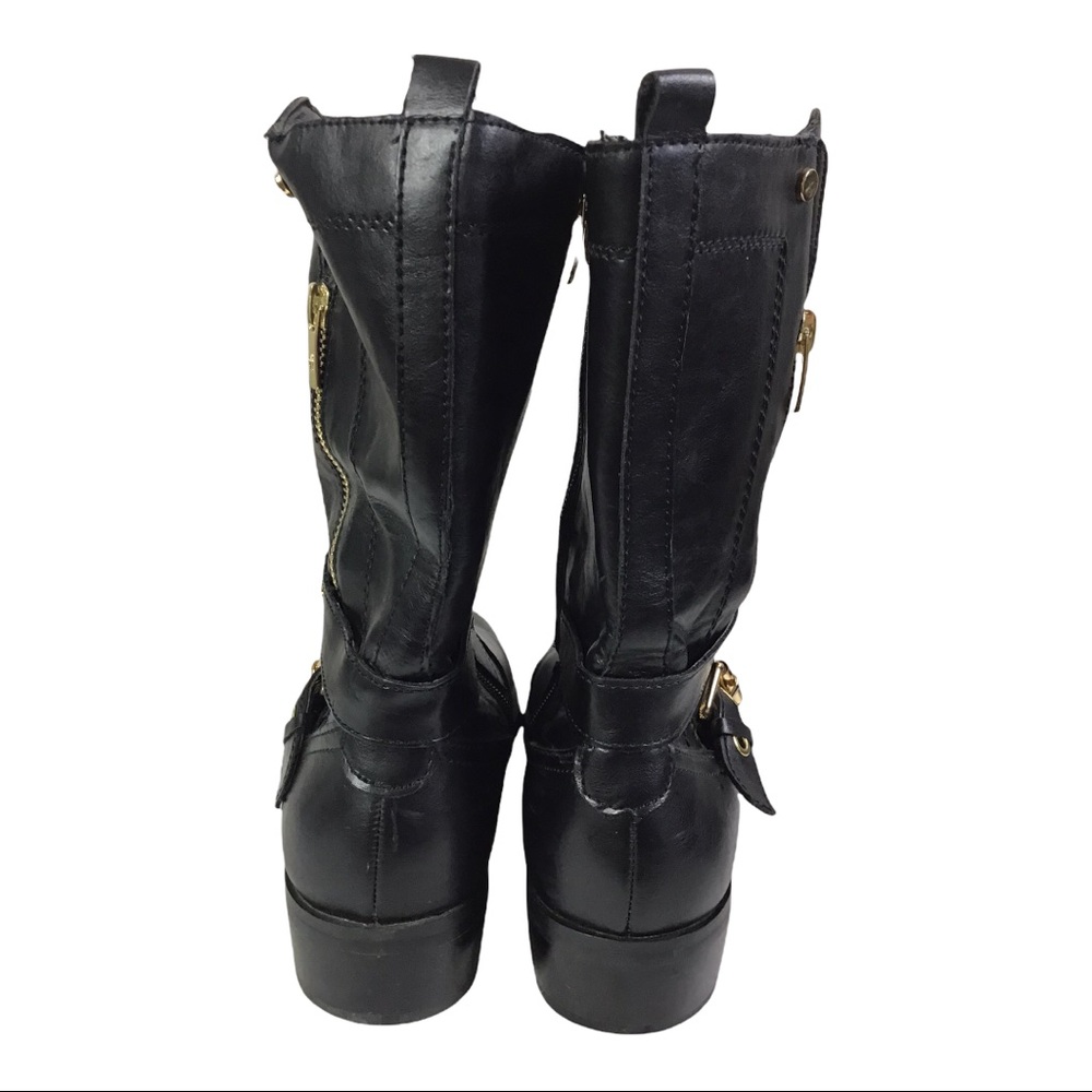 Marc Fisher Dolca Black Leather Decorative Zip & Buckle Moto Boots Size 8 1/2 - Picture 9 of 12